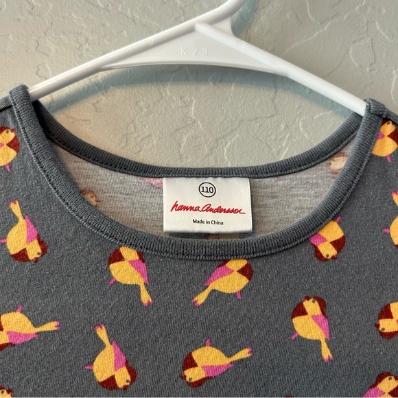 Hanna Andersson Antwerp gray bird print long sleeve dress size 110 US 5 - Picture 11 of 16
